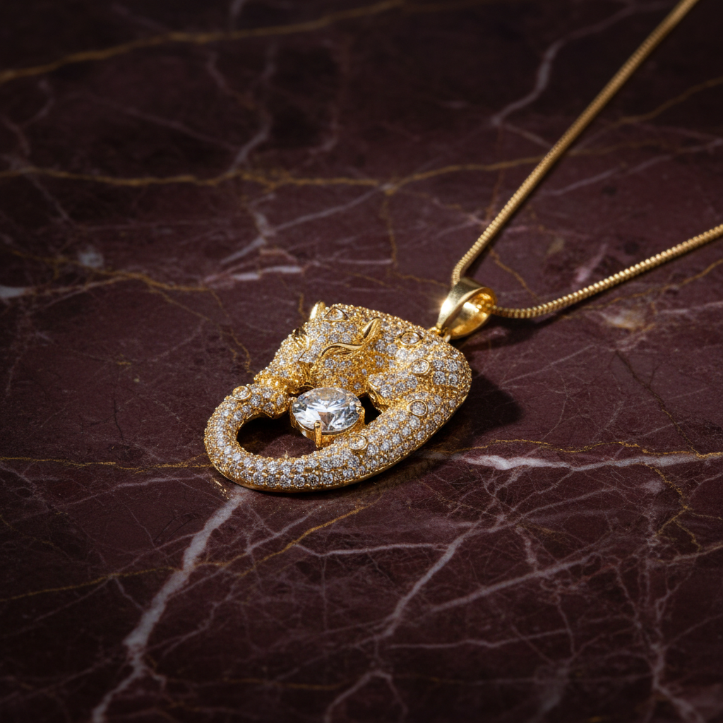 Luxury gold leopard on red marble