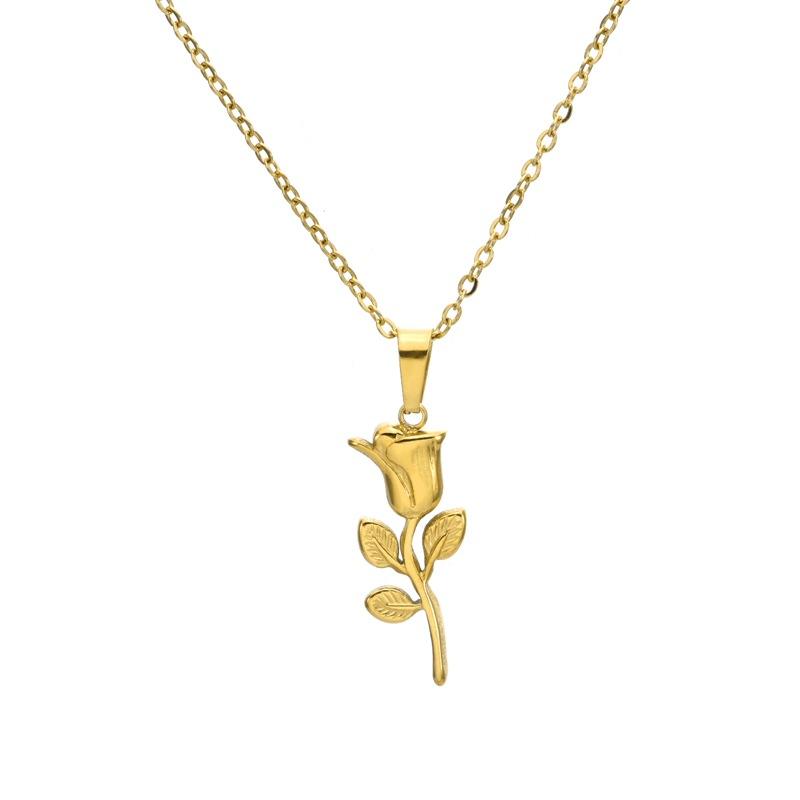Vintage Rose Flower Pendant Necklace (GOLD)