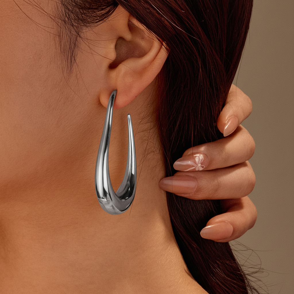 Large Drop Hoop Earrings (SILVER)