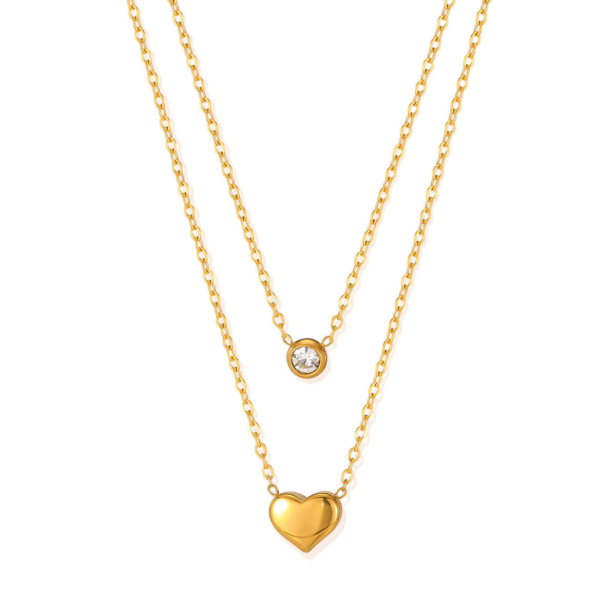 Layered Vintage Zircon Drop Heart Pendants Necklace (GOLD)