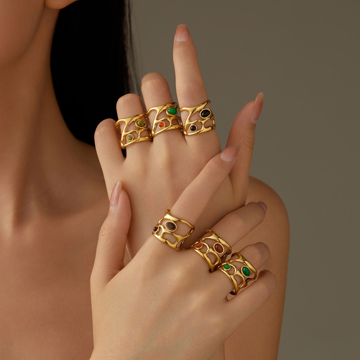 Green Hollow Abstract Ring (GOLD)