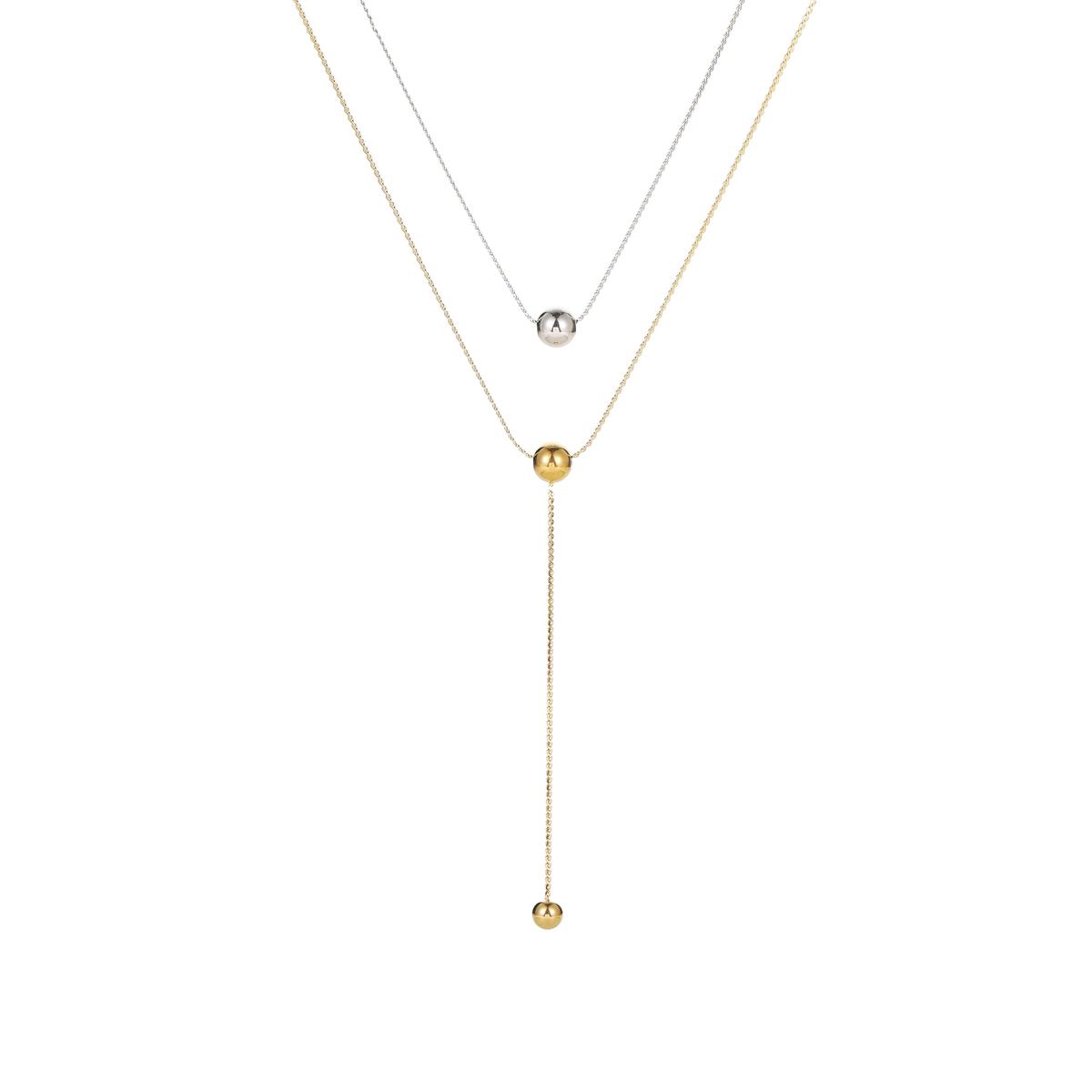 Layered Y Shape Beaded Pendant Necklace (GOLD & SILVER)