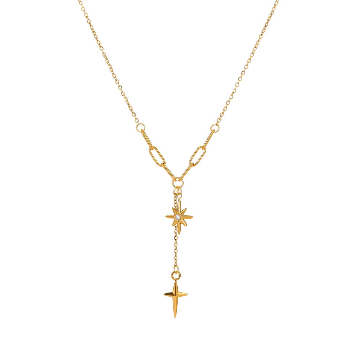Tassels Geometric Star Two Chain & Zircon Pendant Necklace (GOLD)