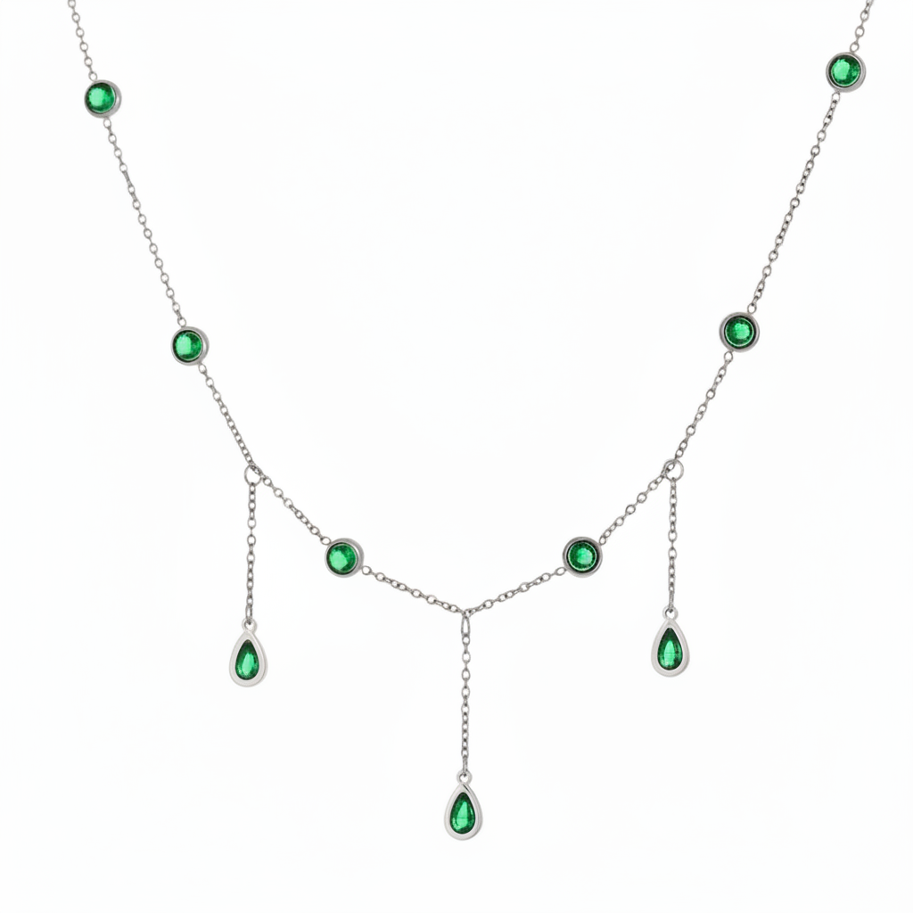 Tassel Green Zircon Water Drops Pendant Necklace (SILVER)