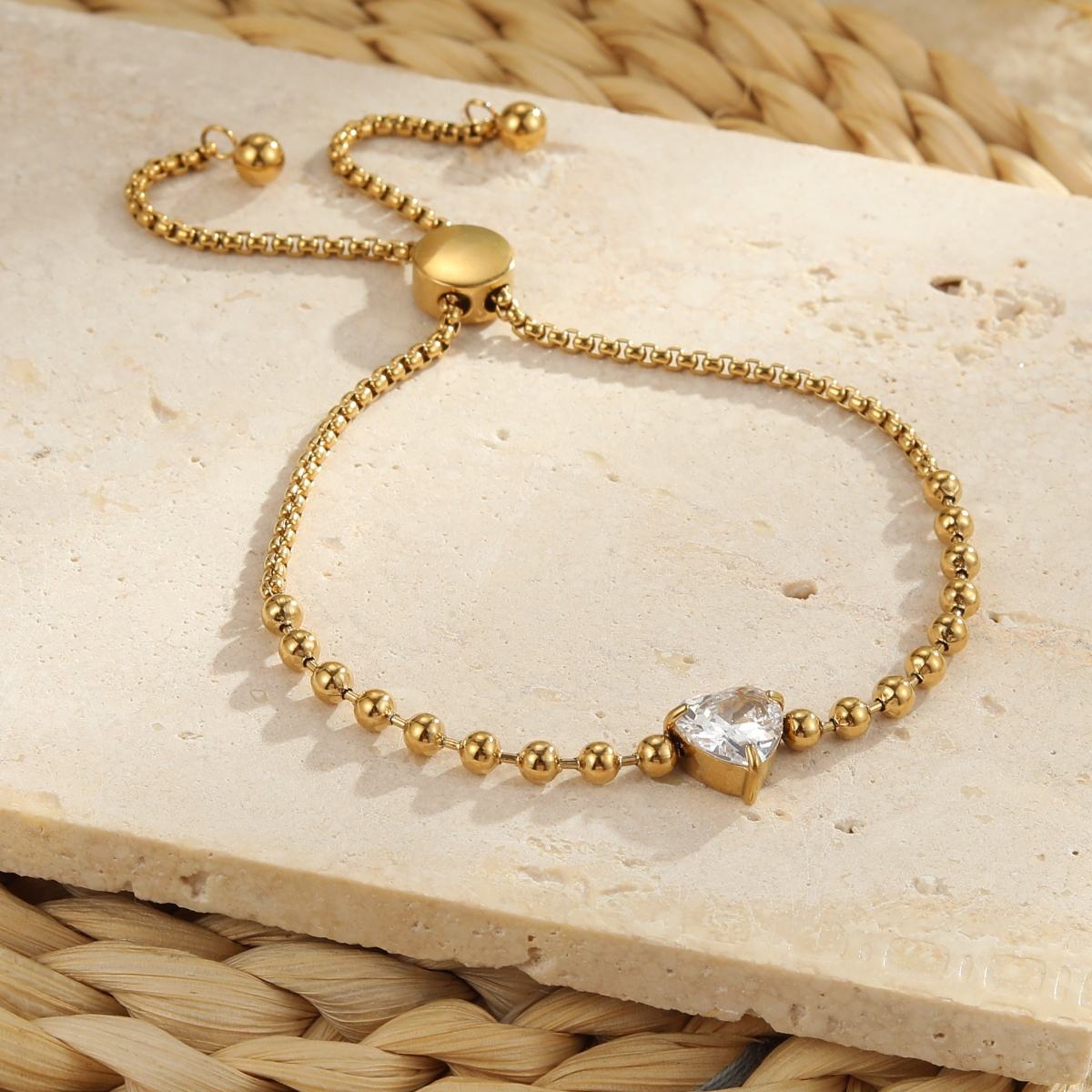 Crystal Heart Zircon Adjustable Bracelet (GOLD)