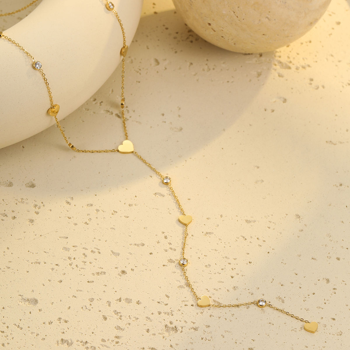 Heart Zircon Long Pedant Necklace (GOLD)