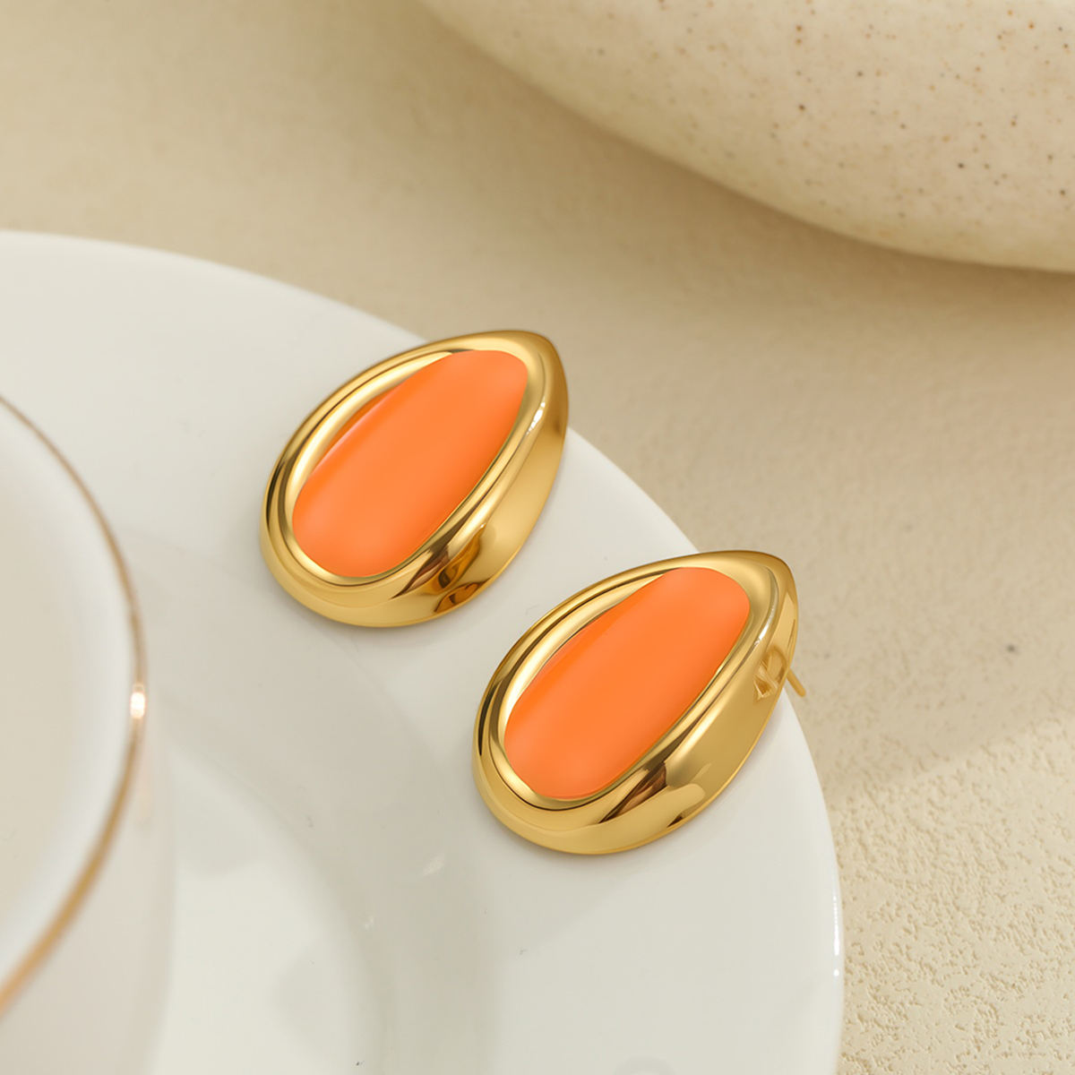 Oil Drip Earrings - Orange (GOLD)