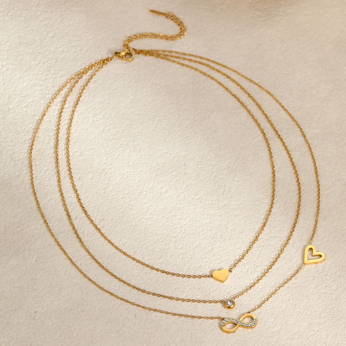 Eternal Love Layered Rhinestone Heart Waterproof Infinity Pendant Necklace (GOLD)