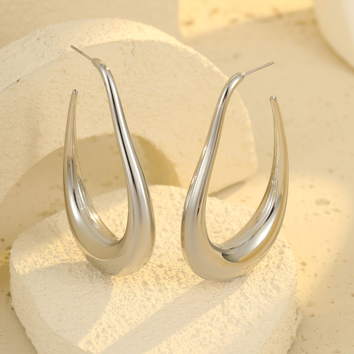 Large Drop Hoop Earrings (SILVER)
