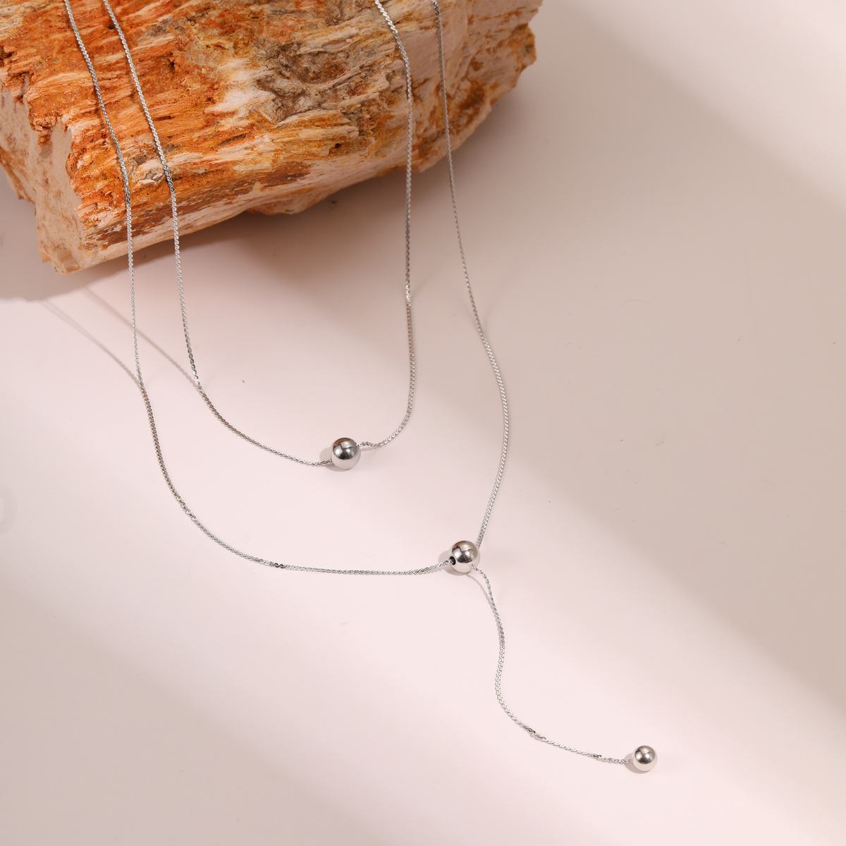 Layered Y Shape Beaded Pendant Necklace (SILVER)