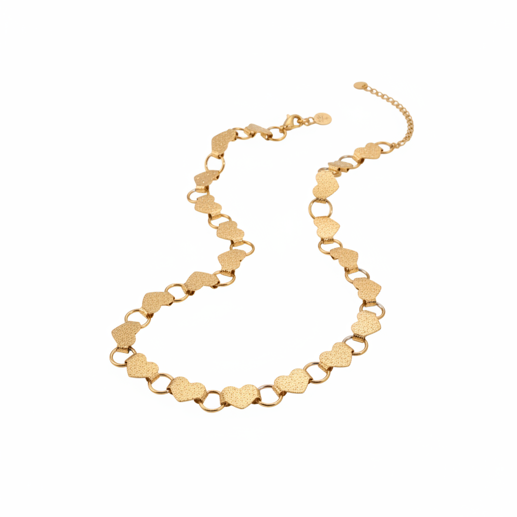 Vintage Retro Heart Link Chain Necklace (GOLD)