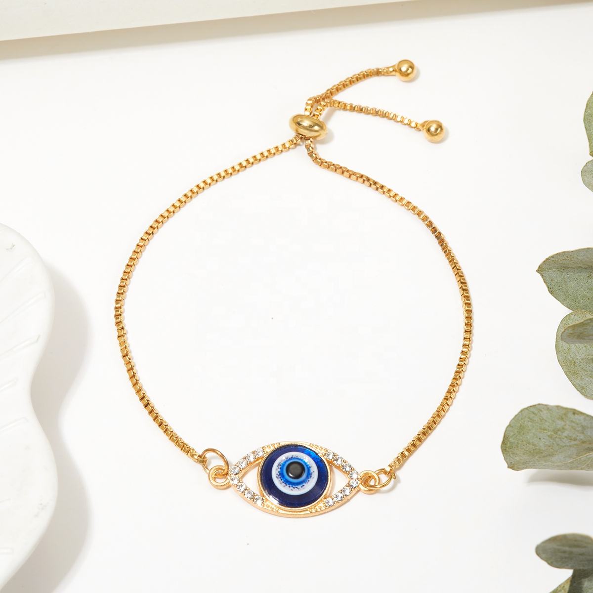 Turkish eye or Nazar Boncuğu Rhinestone Adjustable Bracelet (GOLD)