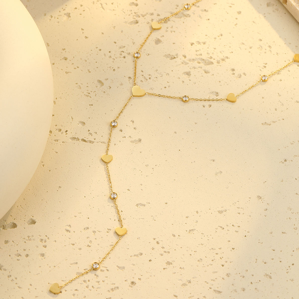 Heart Zircon Long Pedant Necklace (GOLD)