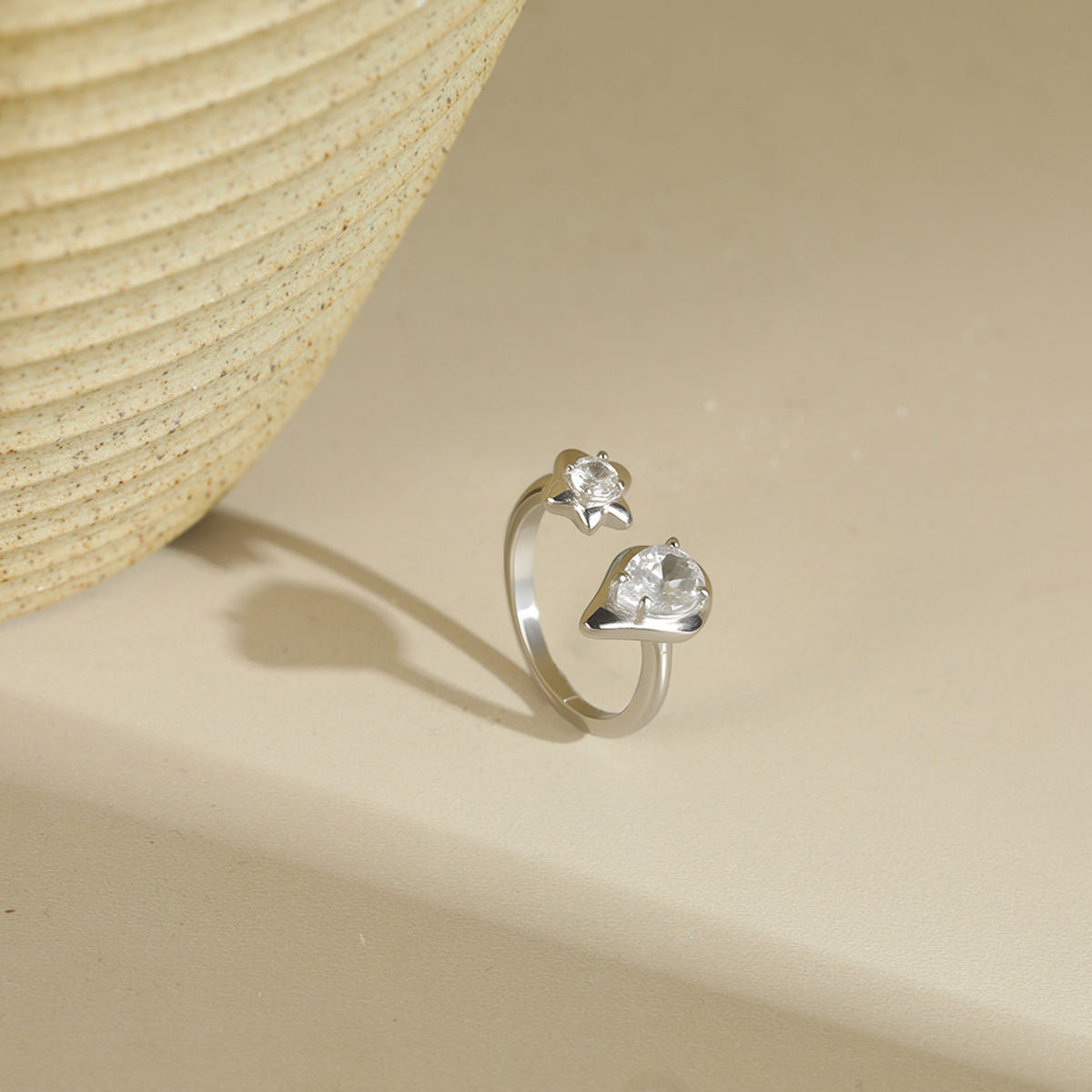 Water Drop Flower Zircon Adjustable Ring (SILVER)