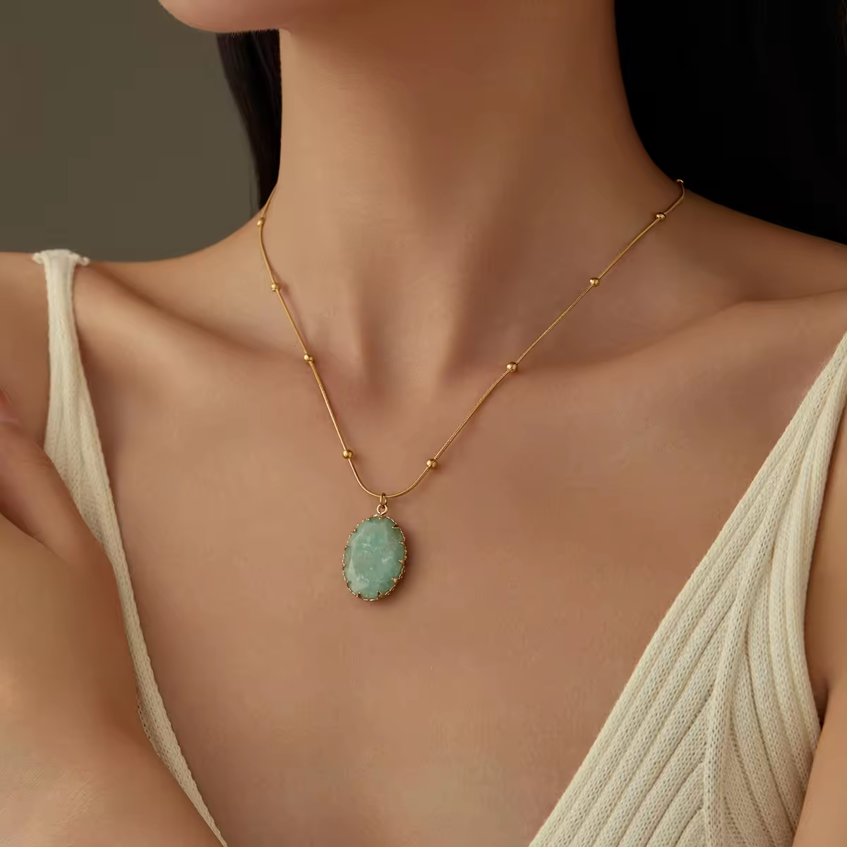Natural Amazonite Stone Pendant Necklace (GOLD)