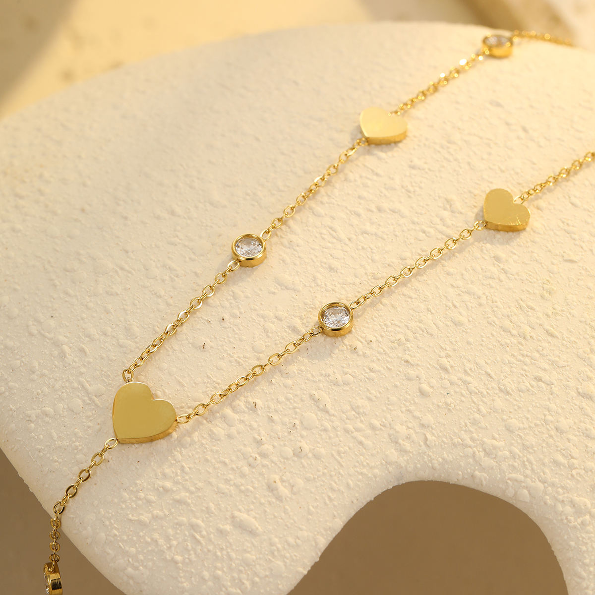 Heart Zircon Long Pedant Necklace (GOLD)