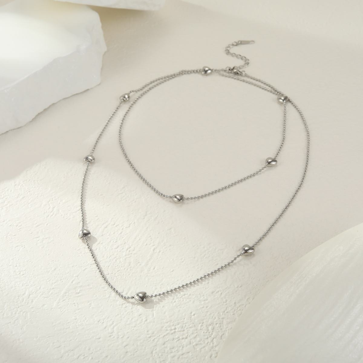 Beaded Hearts Long Necklace (SILVER)