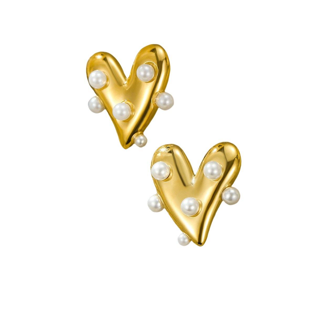 Heart Pearl Shaky Earrings (GOLD)