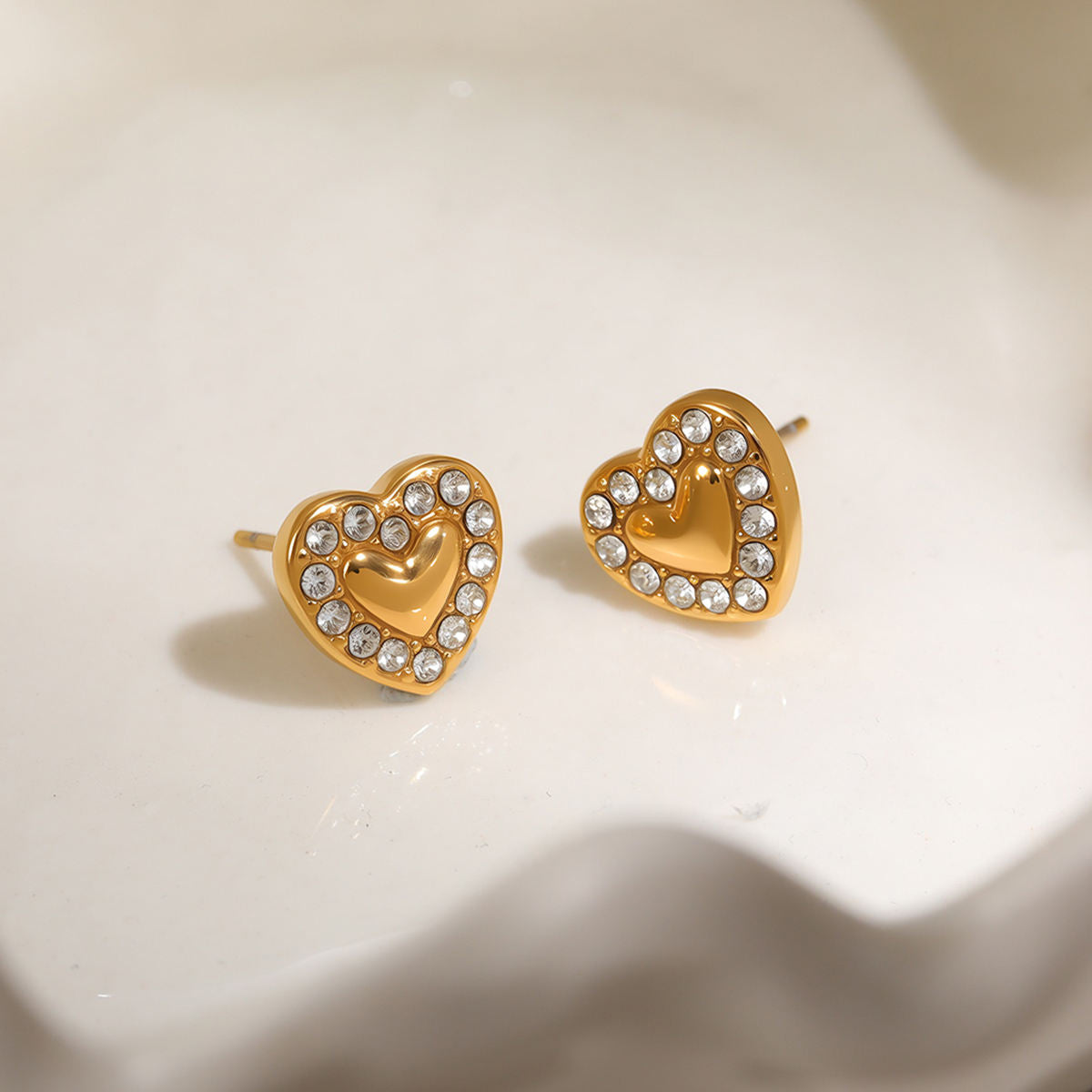 Heart Zircon Stud Earrings (GOLD)