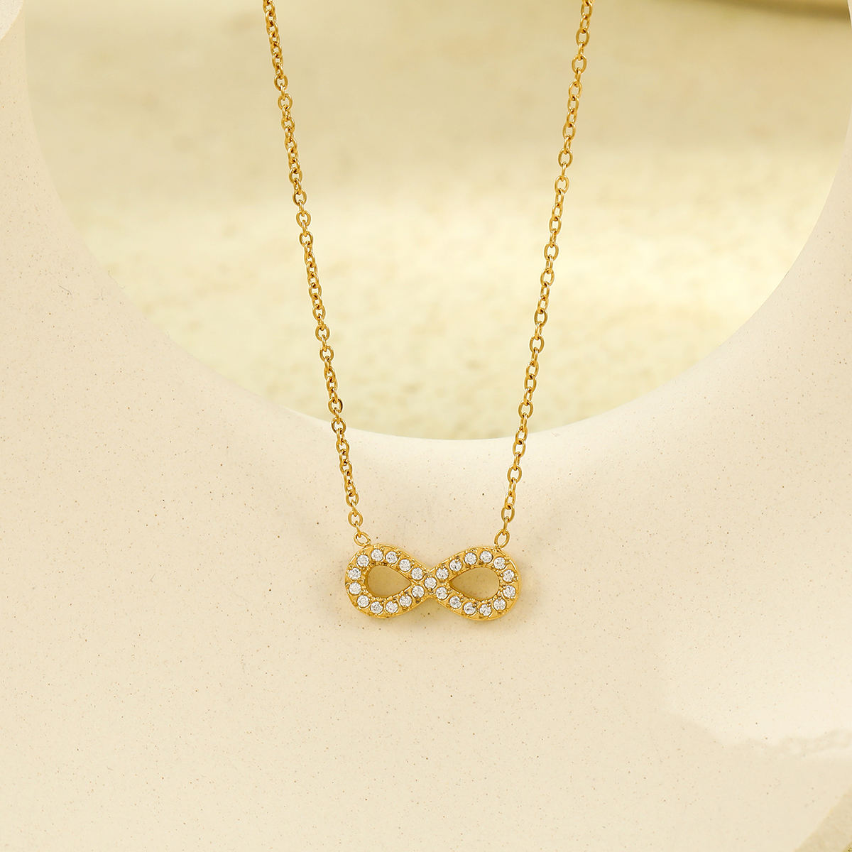 Cubic Zircons Infinity Pendant Necklace (GOLD)