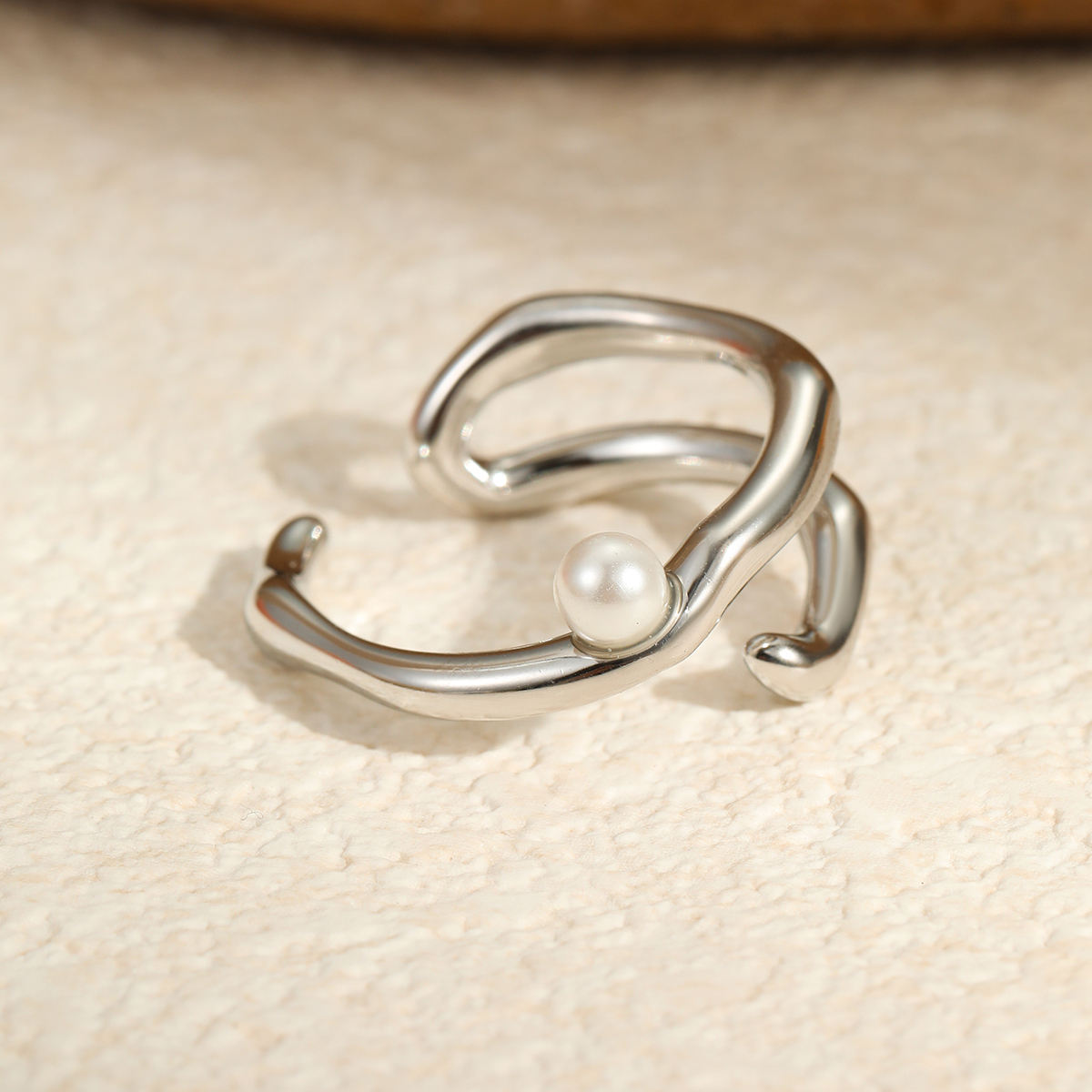 Simple Pearl Irregular Geometric Adjustable Ring (SILVER)