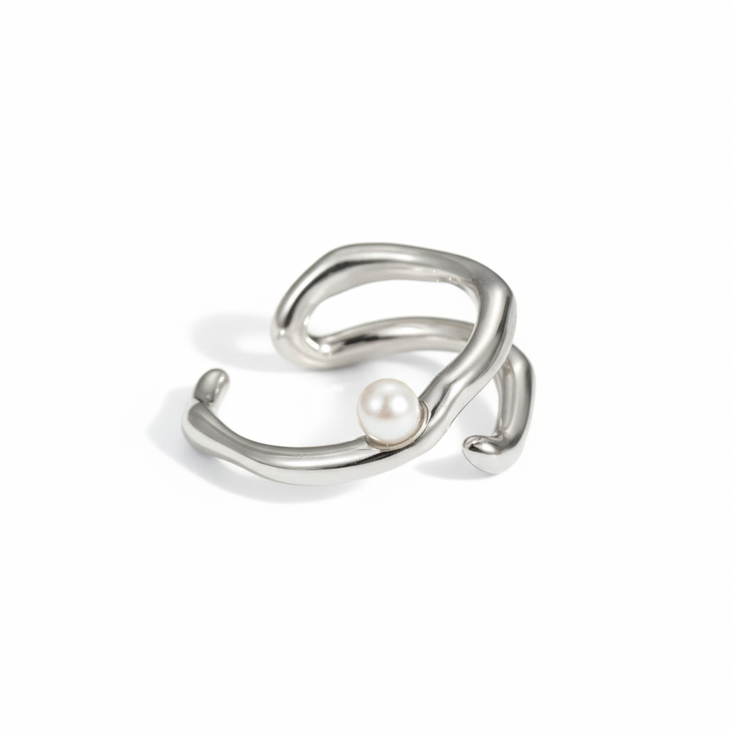 Simple Pearl Irregular Geometric Adjustable Ring (SILVER)