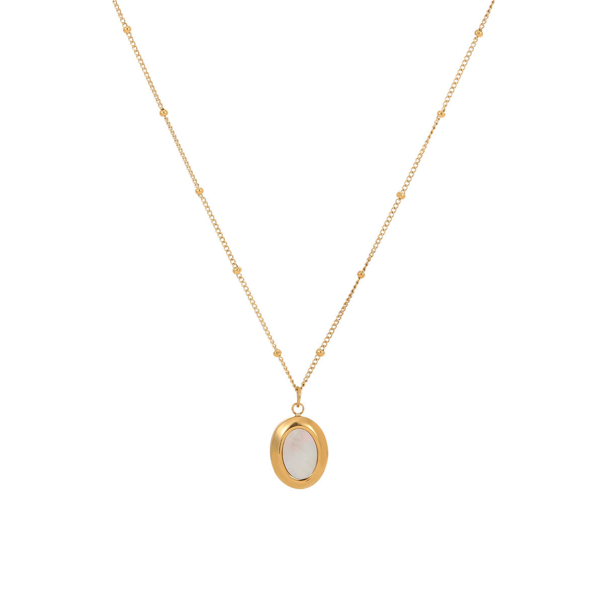 Oval Shape White Shell Pendant Necklace (GOLD)