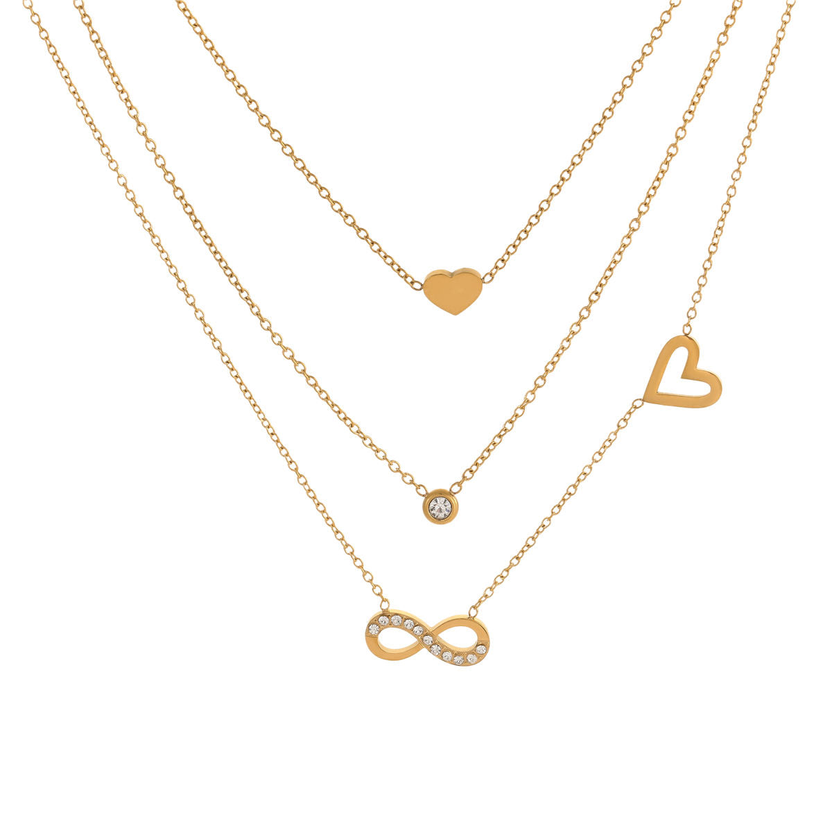 Eternal Love Layered Rhinestone Heart Waterproof Infinity Pendant Necklace (GOLD)