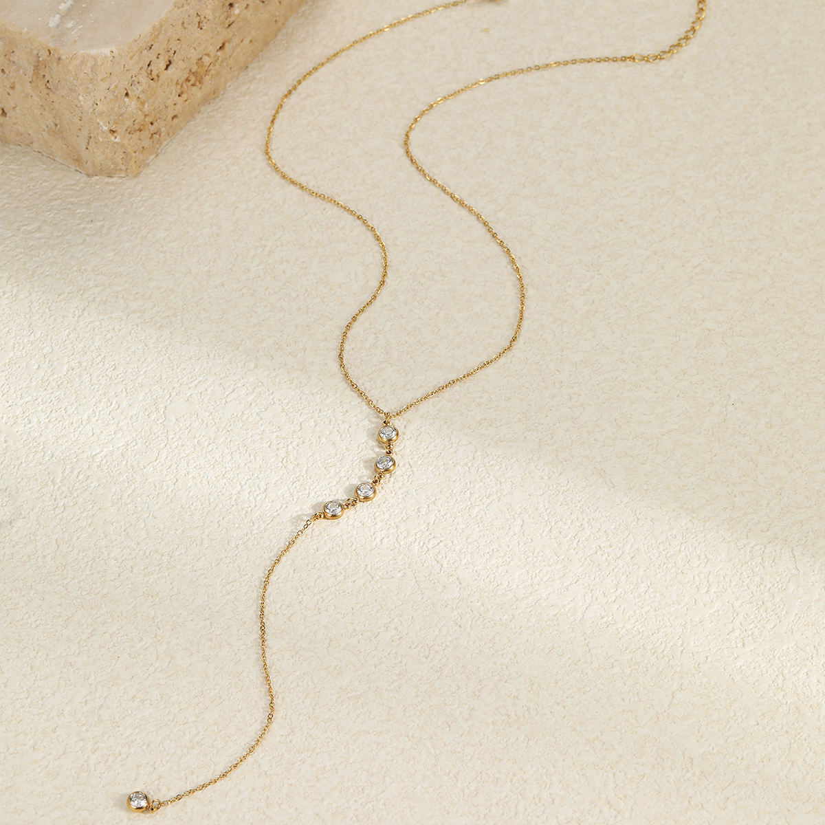 Zircon Long Pendant Necklace (GOLD)