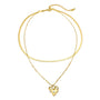 Heart Pearl Flat & Link Chain Layered Necklace (GOLD)