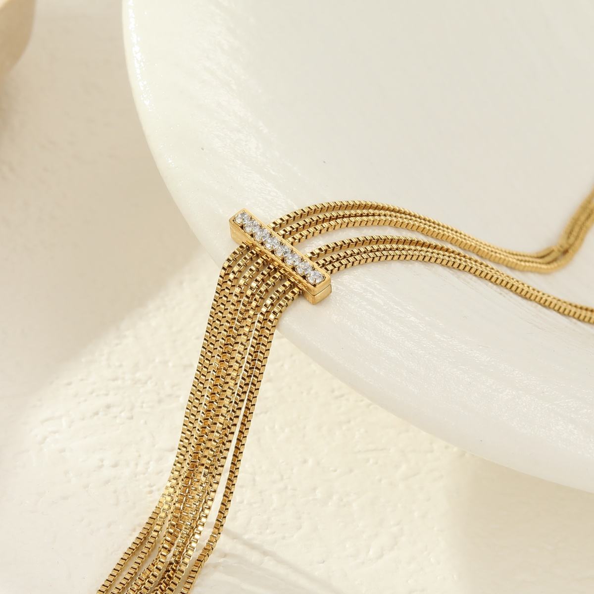 Layered Zircon Long Chain Y-shaped Long Necklace (GOLD)