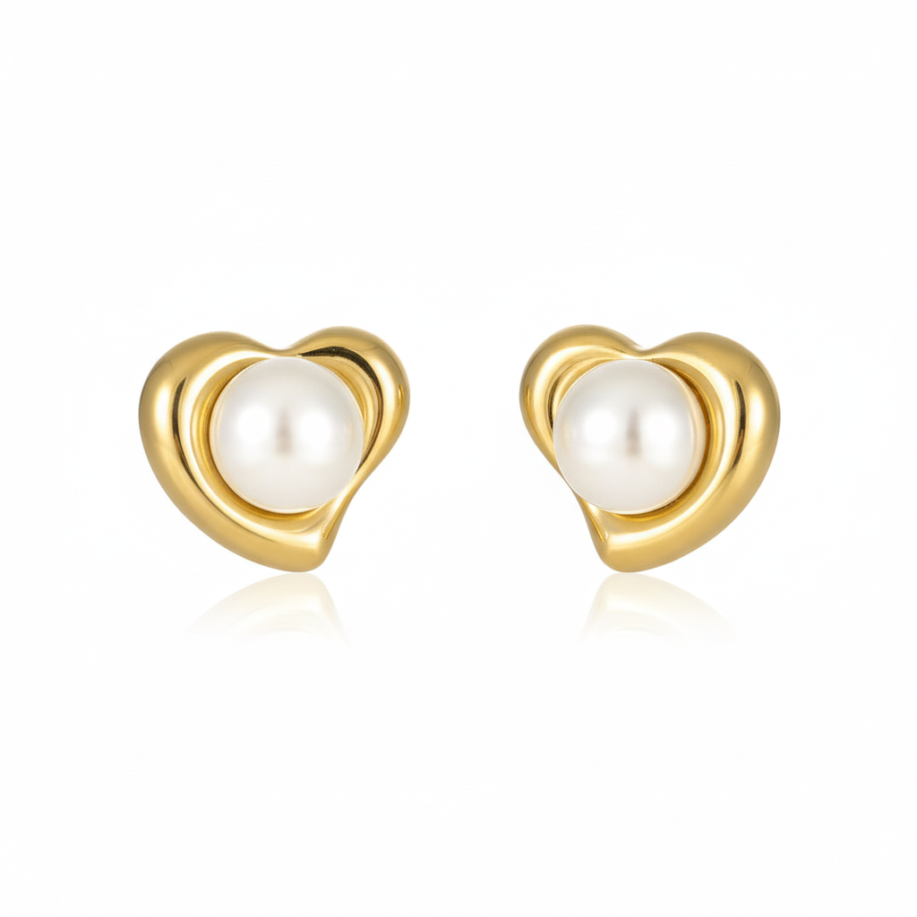 Pearl in Heart Earrings (GOLD)