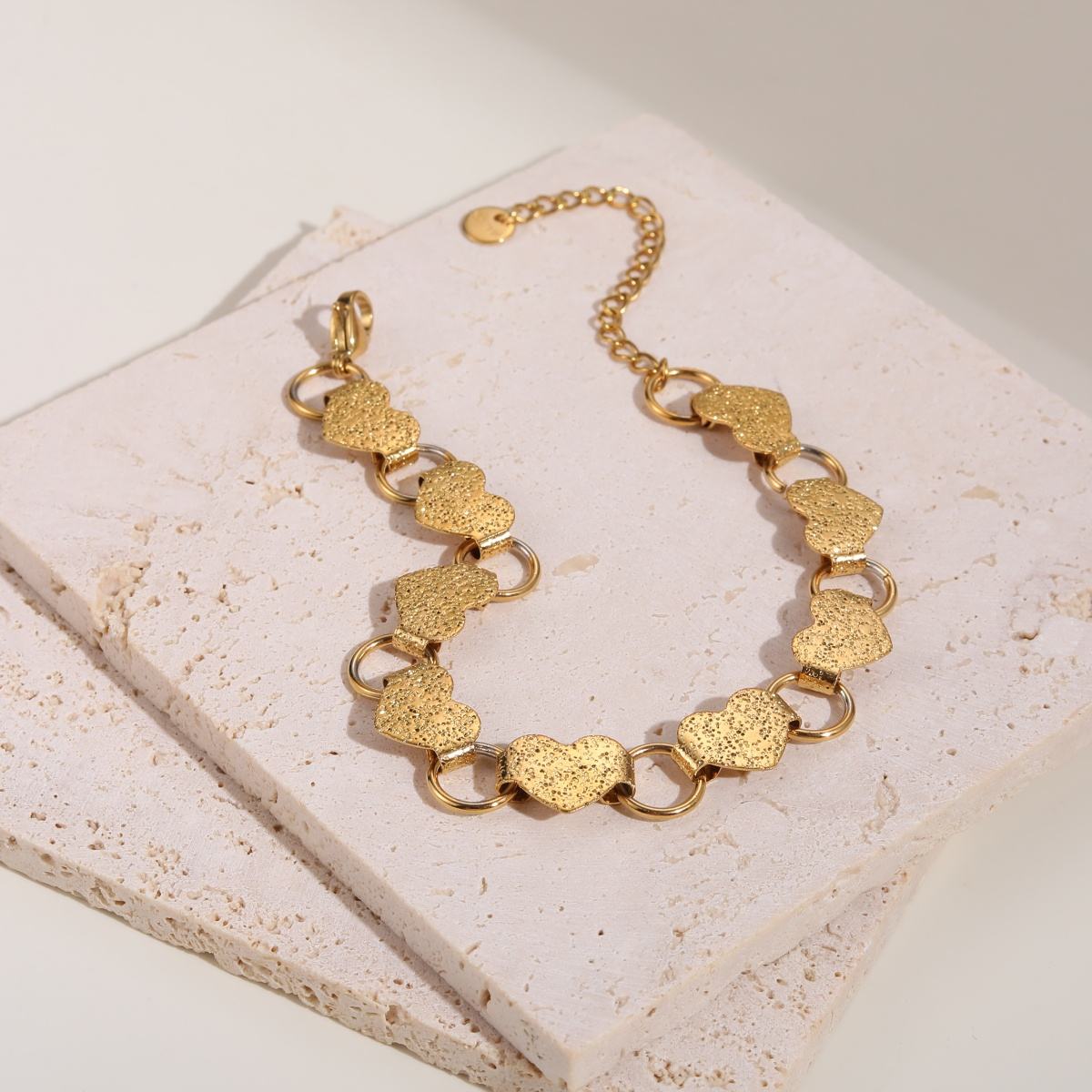 Vintage Retro Heart Link Chain Bracelet (GOLD)