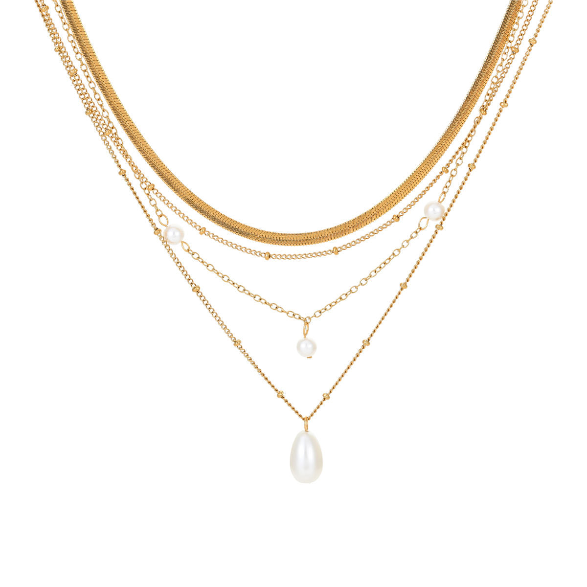 Vintage Layered Pearl Snake Chain Pendant Necklace (GOLD)