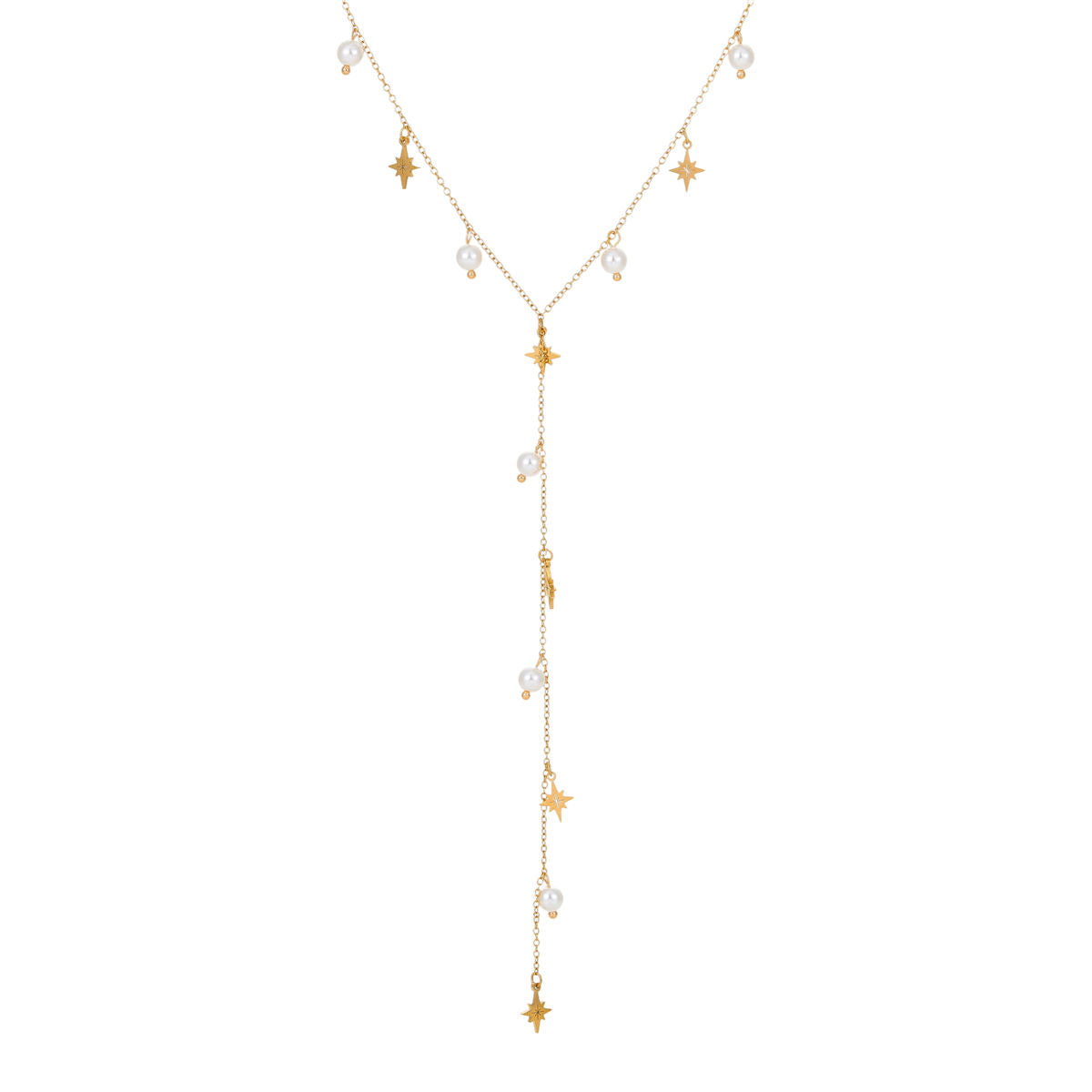 Long Pendant Pearl Star Necklace (GOLD)