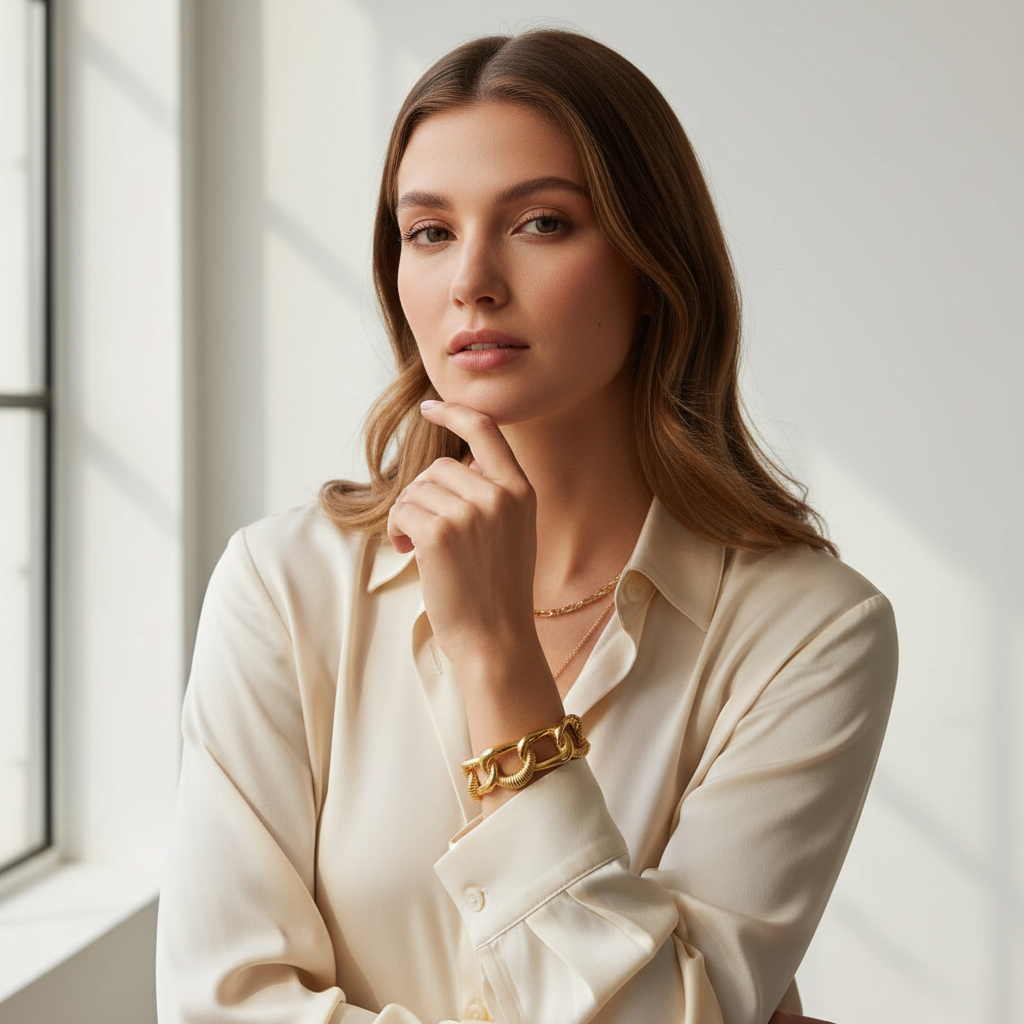 Model wearing Chunky Chain Bangle Bracelet