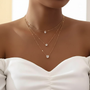 Model Wearing Gold Layered Necklace