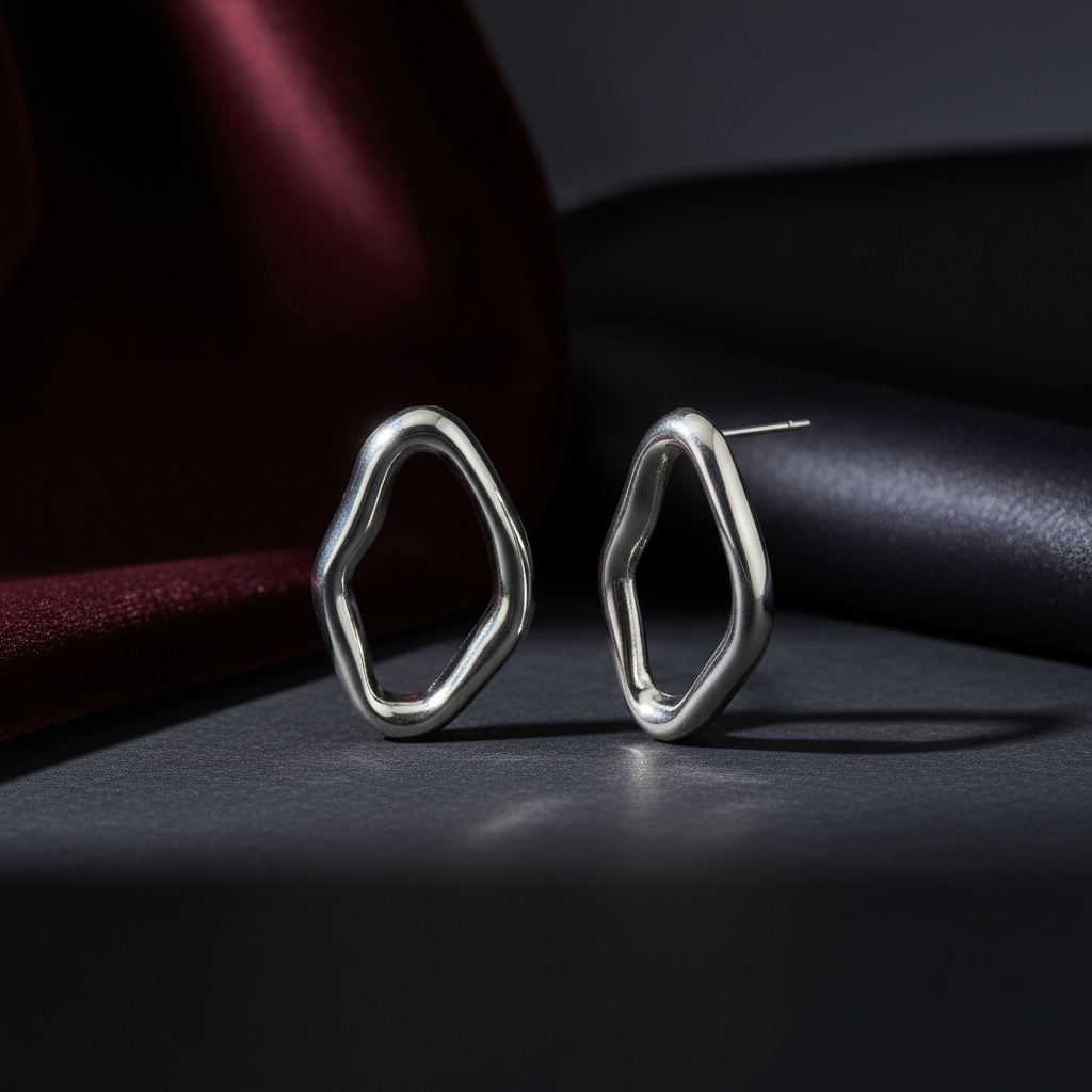 Organic silver hoop earrings dark luxury showcase 1
