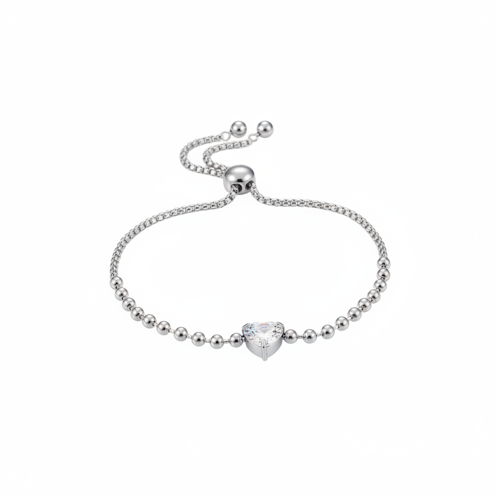 Product shot - Silver ball bead bracelet with heart charm