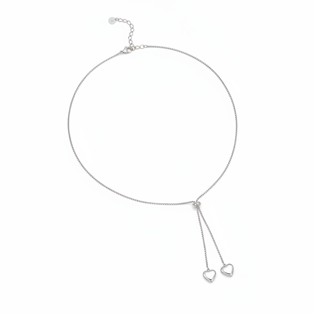 Double Heart Dainty Tassel Adjustable Chain Pendant Necklace