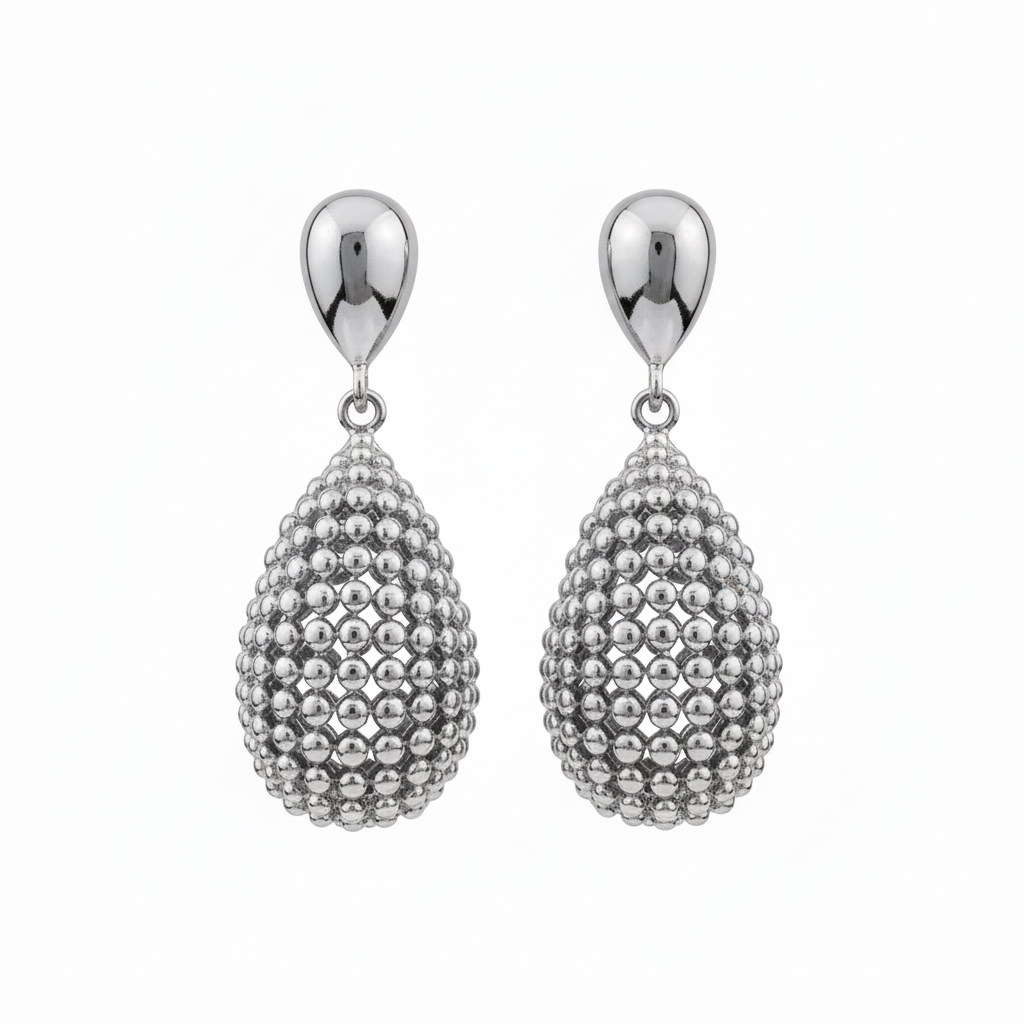 Silver droplet earrings PNG