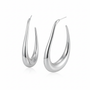Silver Elongated Teardrop Hoop Earrings - White Background