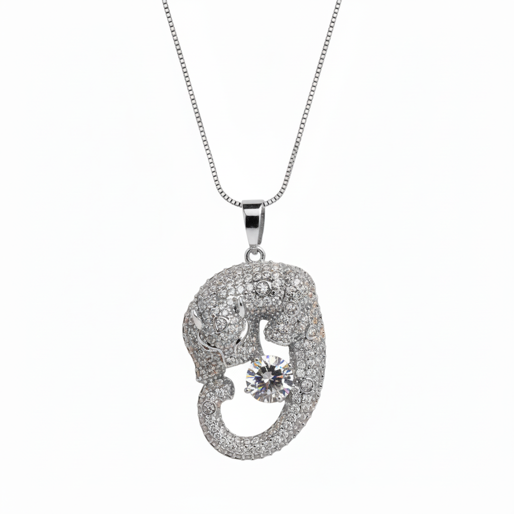 Silver leopard necklace