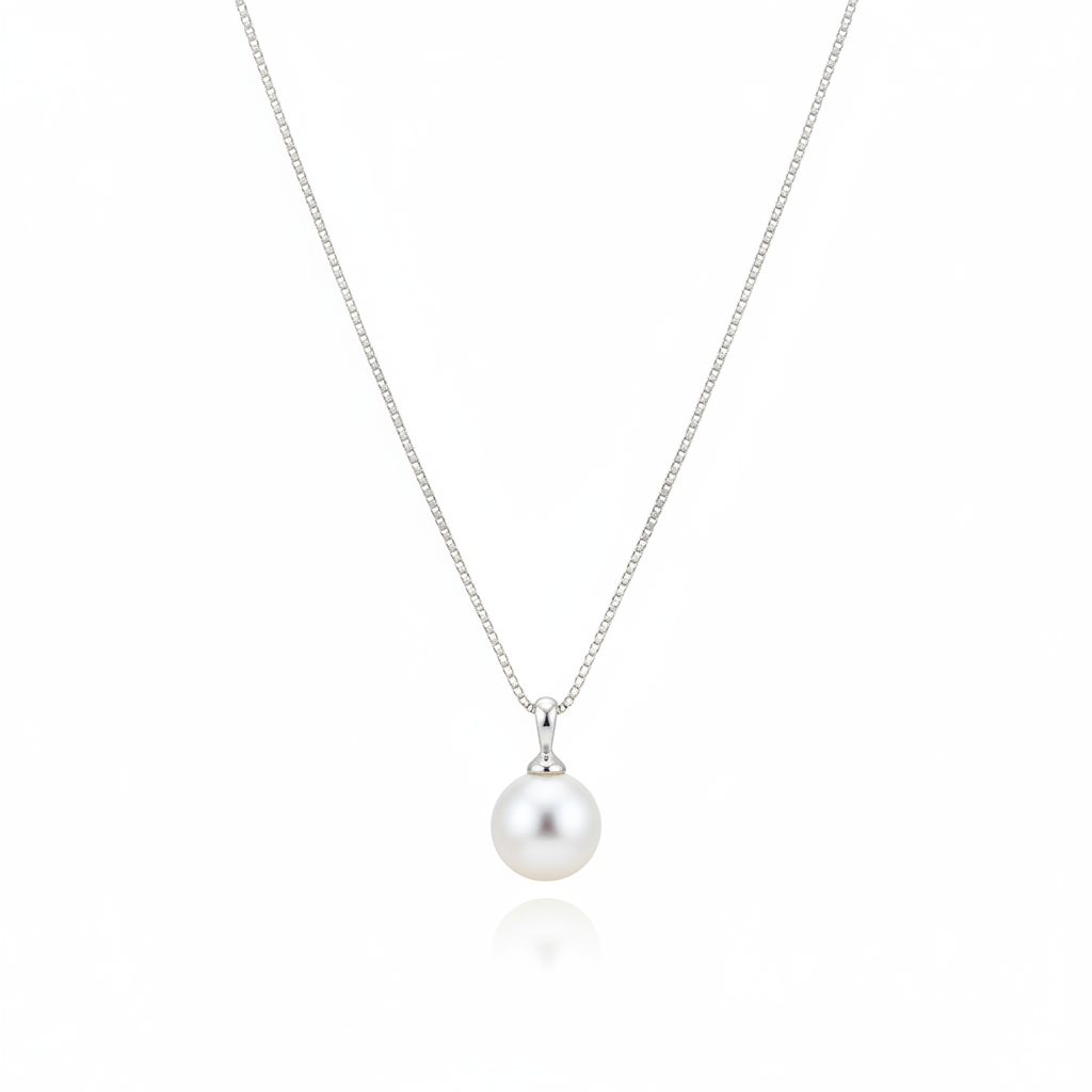 Silver Pearl Necklace White Background