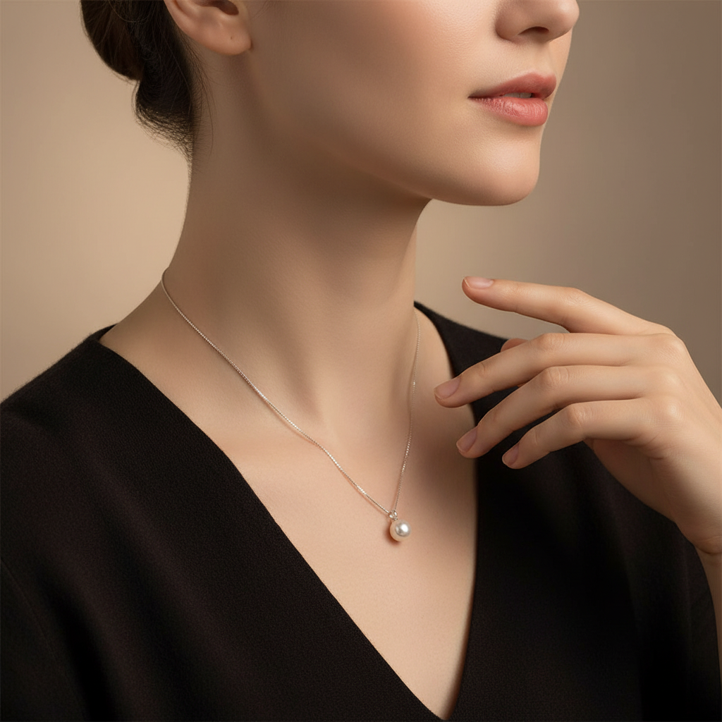 Silver Pearl Necklace with Smaller Pearl