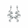 Silver spiral earrings on white background