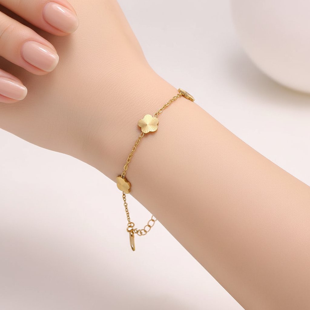 Square format model wearing bracelet - first angle