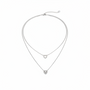Layered Zircon Stone Heart Pendant Necklace (SILVER)