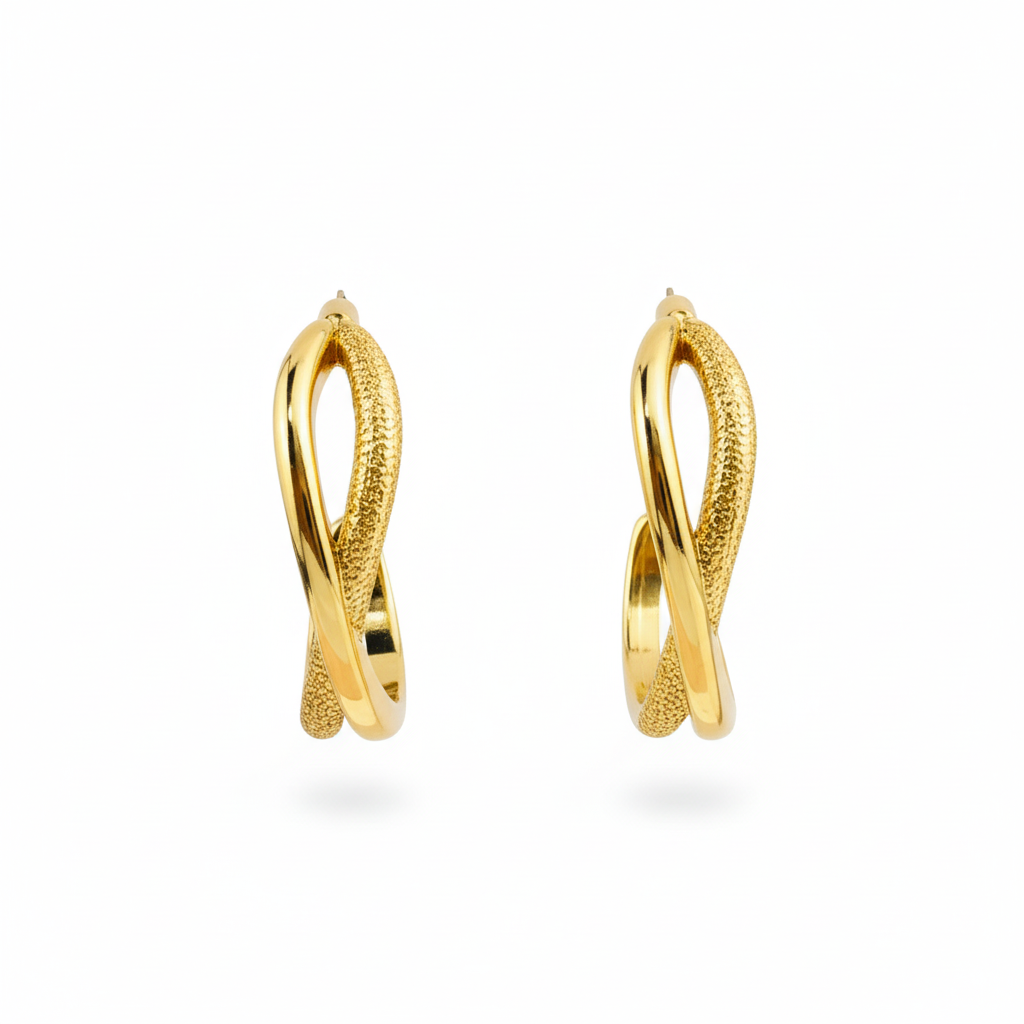 Textured gold hoops white background