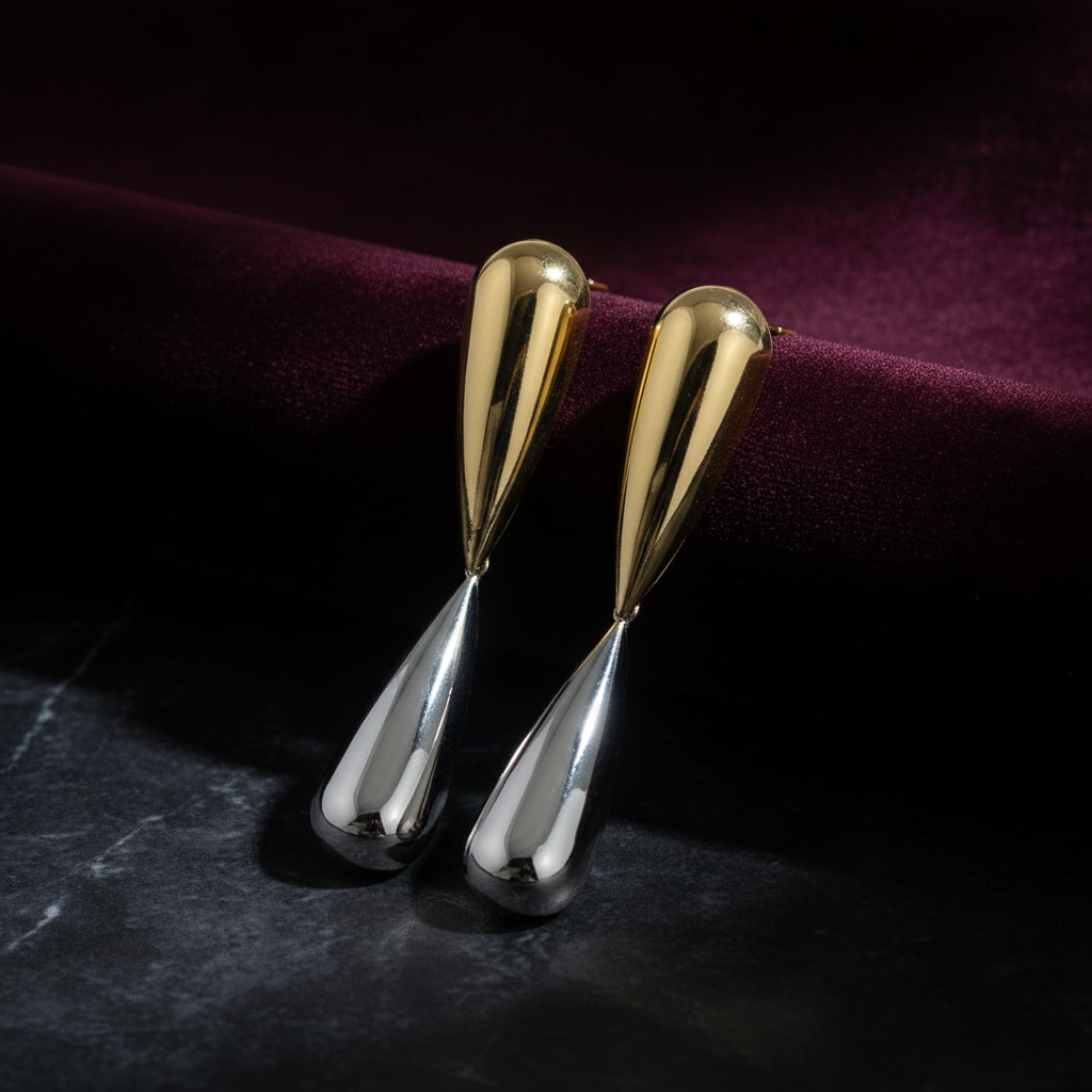 Two-tone drop earrings dark showcase 1